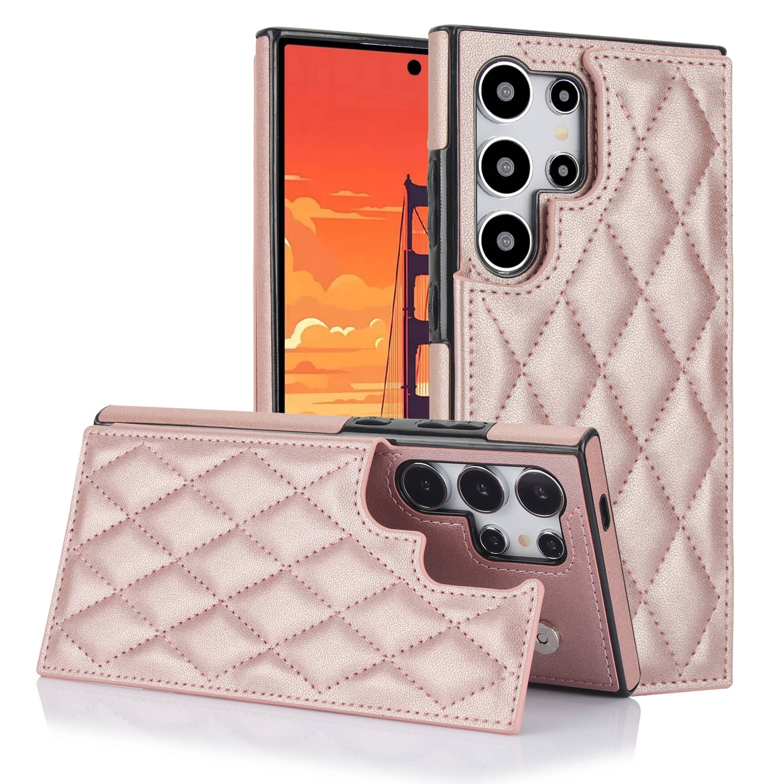 Leather Folio Wallet Case - Samsung Galaxy S25 Ultra/S25 Plus用ケース、高級フリップフォリオPUフェイクレザーウォレットカバー、カードスロットとキックスタンド付き、女性向け