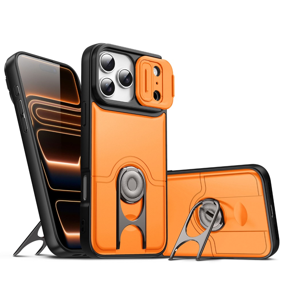 Phone Cases Heavy Duty - iPhone 17 Pro/17/16/15/14/13/12 Pro Max Plus用ヘビーデューティーケース、スライド式カメラレンズフィンガーリングブラケット付き、耐衝撃・落下防止ケース