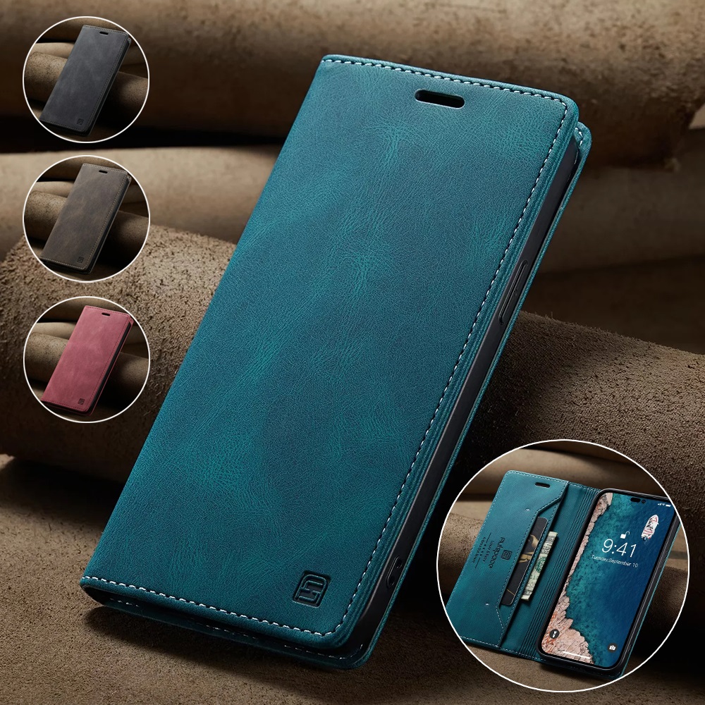Leather Folio Wallet Case - をiphone 14 13 12 11プロマックスミニxr xs最大8