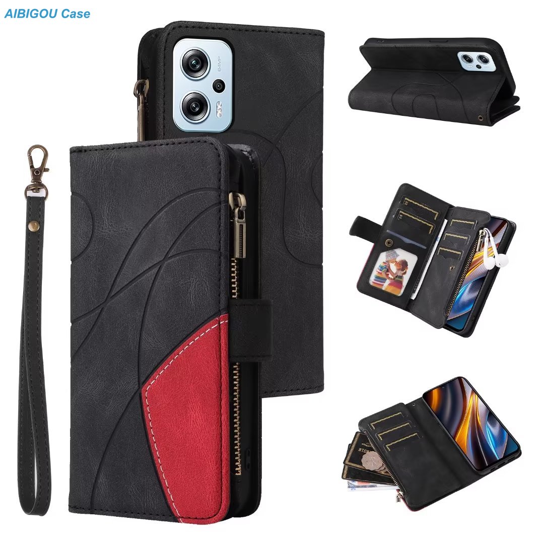 Leather Folio Wallet Case - モトローラ エッジ 70 フュージョン レザーケース 高級フリップジッパー