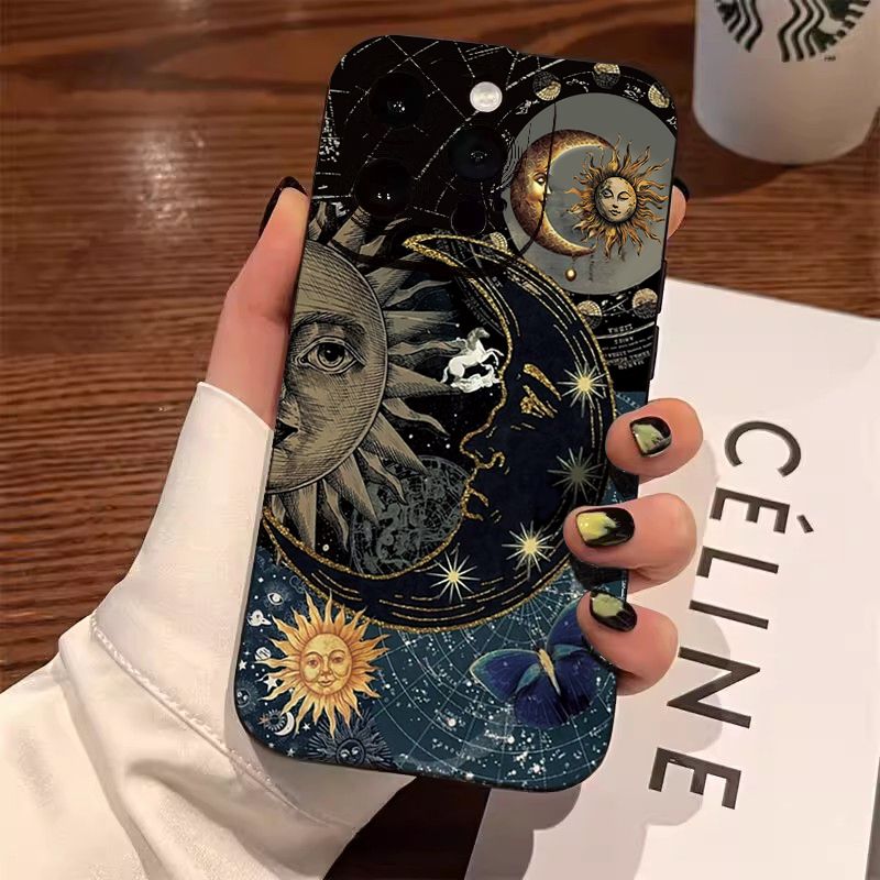 Phone Cases For Samsung S21 5G - 美的な太陽と月のプリント柄スマホケース Samsung Galaxy S25 S24 S23