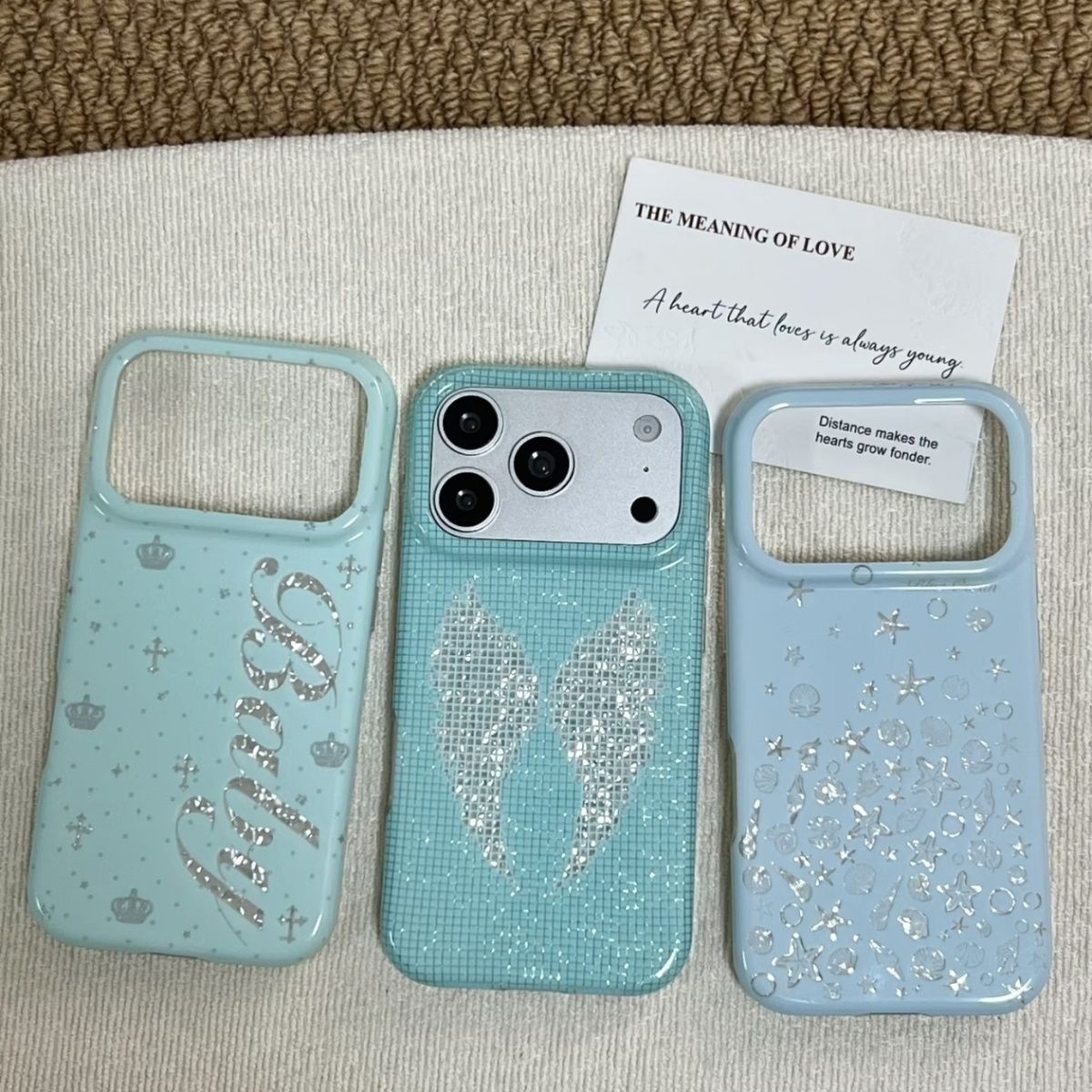 Phone Cases Iphone 16 Pro - 韓国風ミントカラーの英語クロスエンジェルウィングスiPhoneケース iPhone 18 17A 16 15