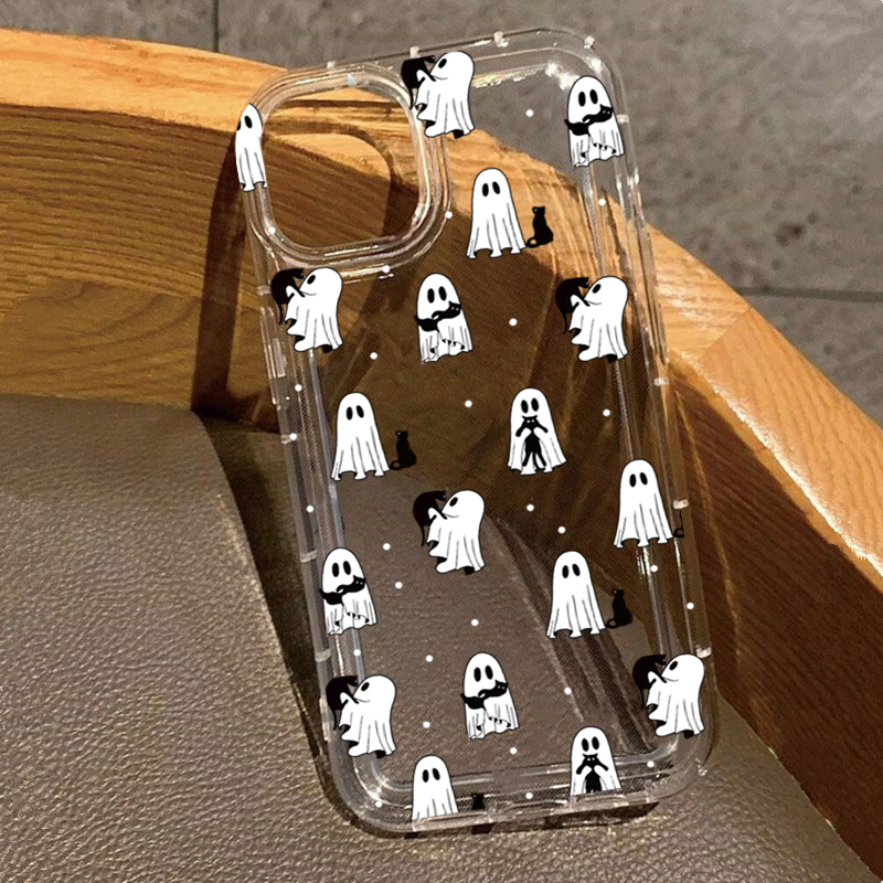 Phone Cases Xs - 西洋ハロウィンカウボーイゴースト＆フラワープリントクリアケース iPhone 17 16 15 Pro