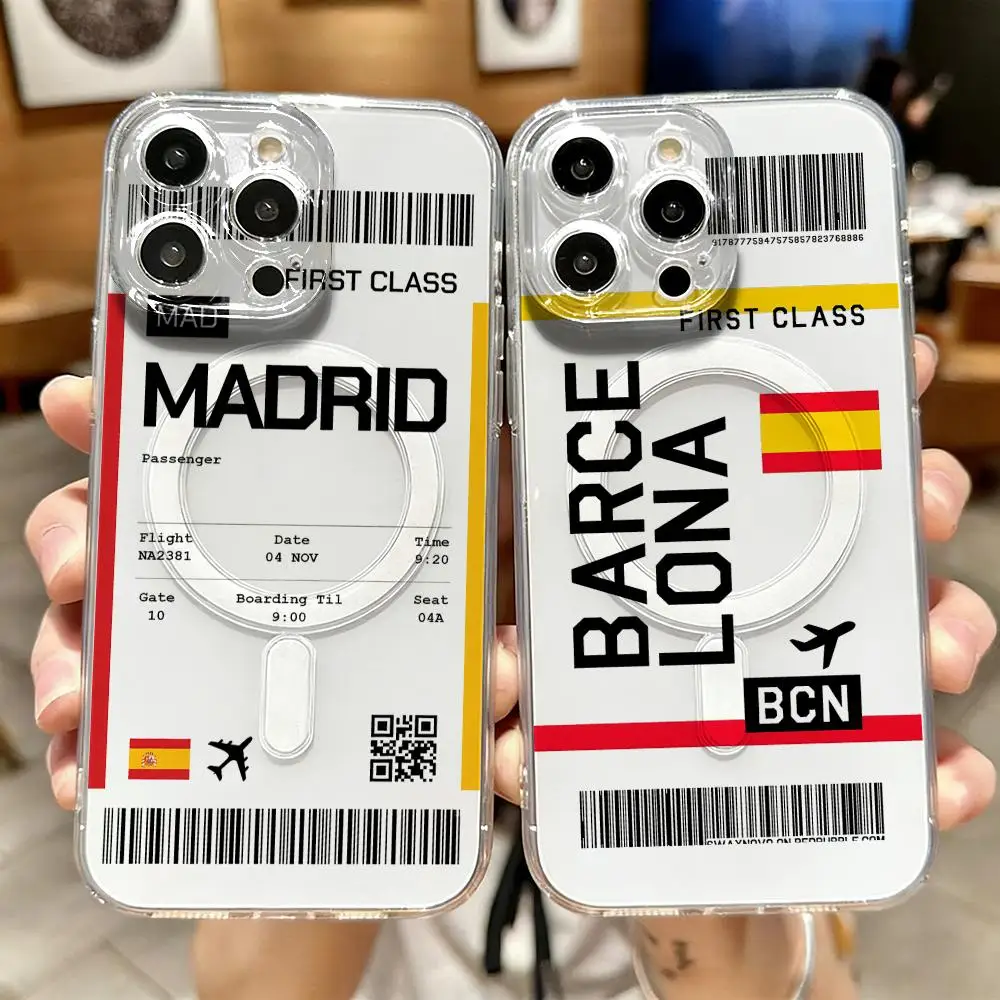 Phone Cases Magnetic - 旅行用飛行機チケット スペイン柄 iPhone 17 16 15