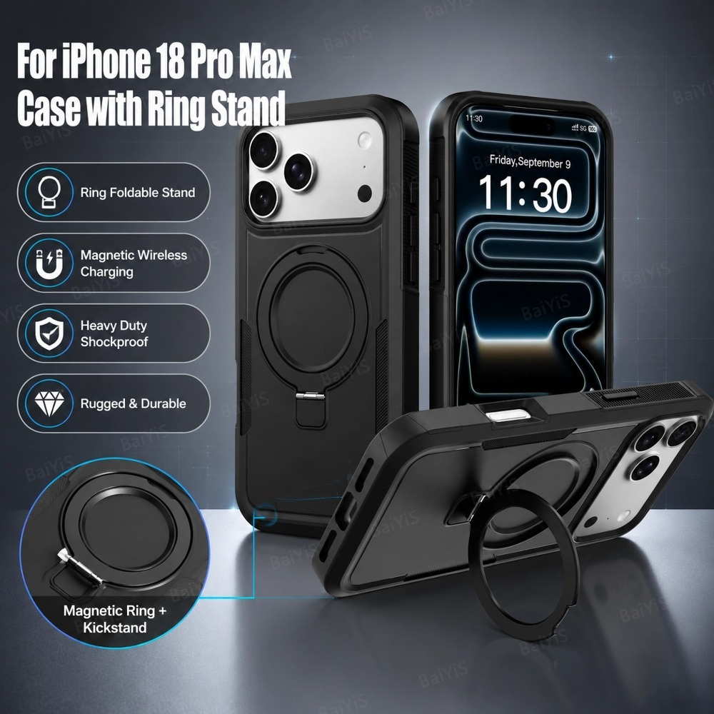 Phone Cases Heavy Duty - マットメタルリングホルダー付きマグネット式iPhoneケース iPhone 13/14/15/16/17/18 Pro Max Plus用