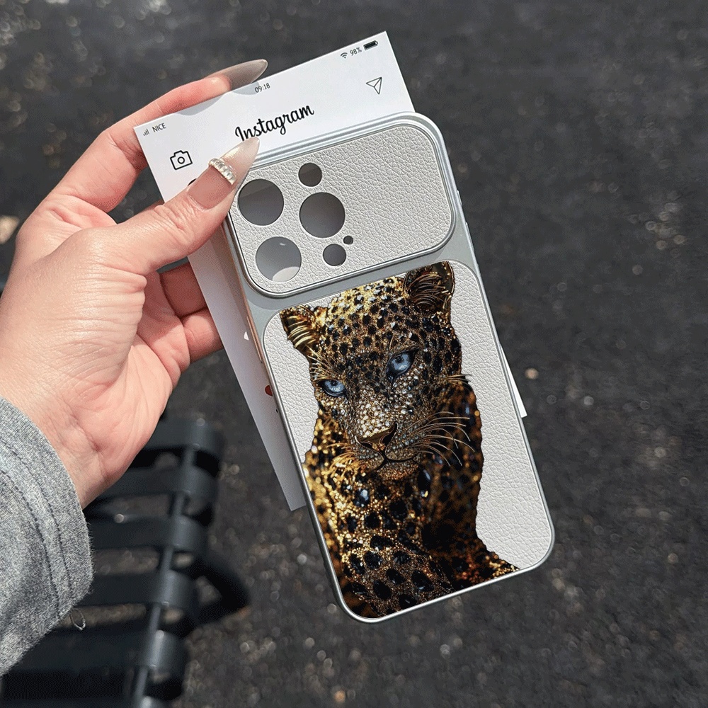 Phone Cases Leather - シックなレオパードヘッドデザインのiPhoneケース iPhone 17/16/15/14/13/12 Pro Max/16/15 Plus/17E