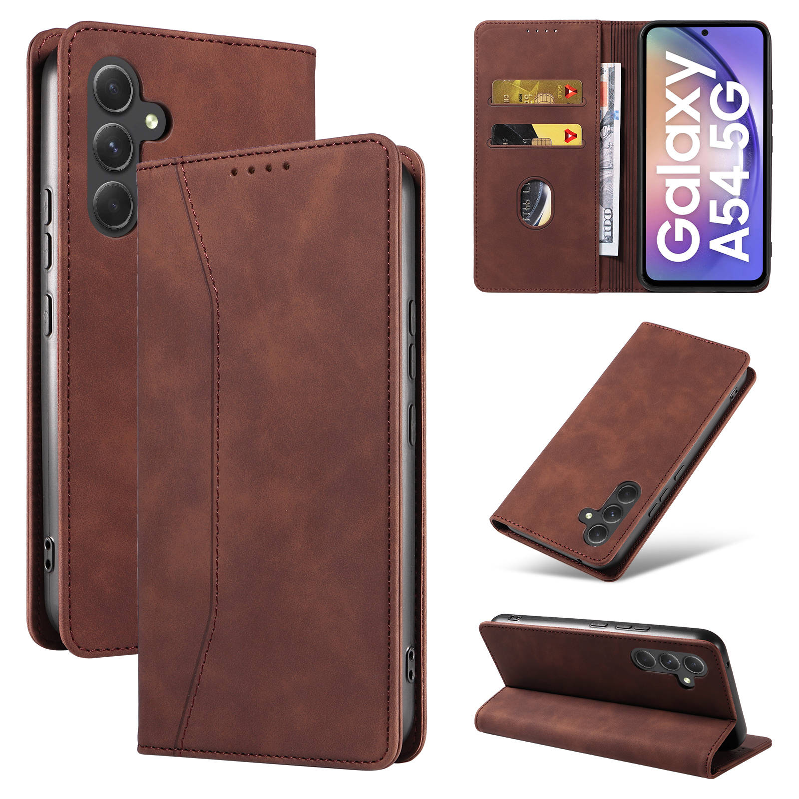 Leather Folio Wallet Case - サムスンギャラクシー用磁気フリップウォレットケース、レザーケースa10、a20、30s、a50s、a70、a40、a31、a51、a71、a54、a04e、a34、a42、a02s、a12