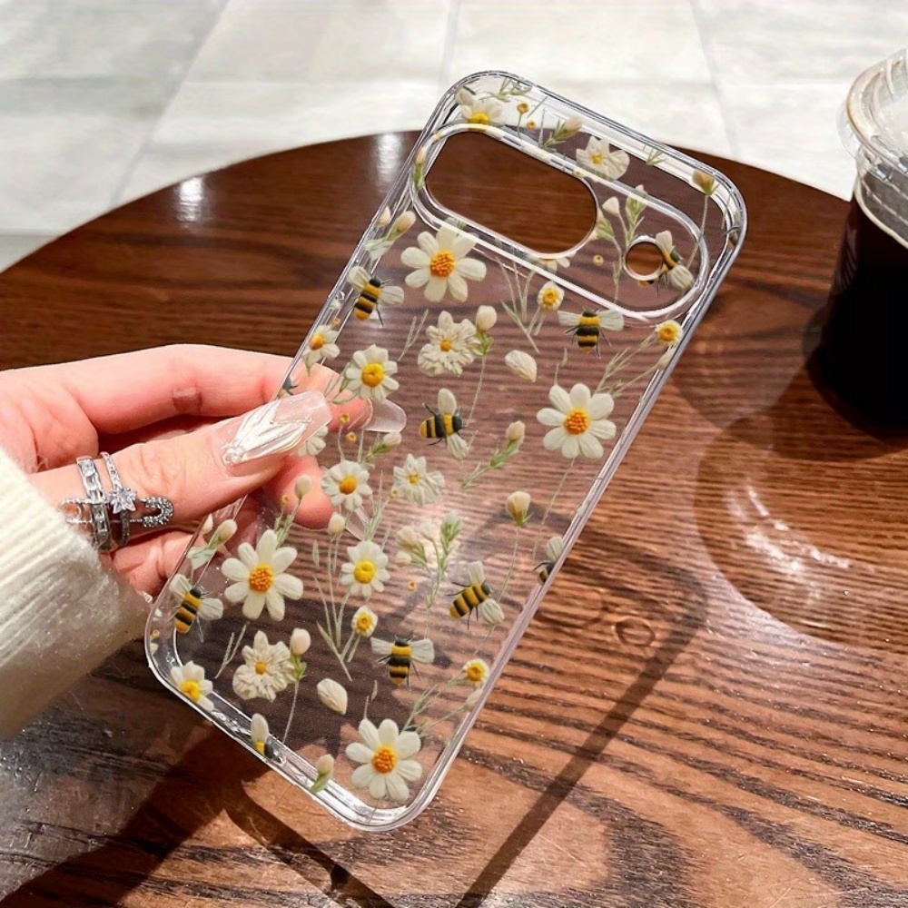 Phone Cases Google Pixel 10 - かわいいミツバチの花柄ソフトクリア電話ケース Google Pixel 10 9 8