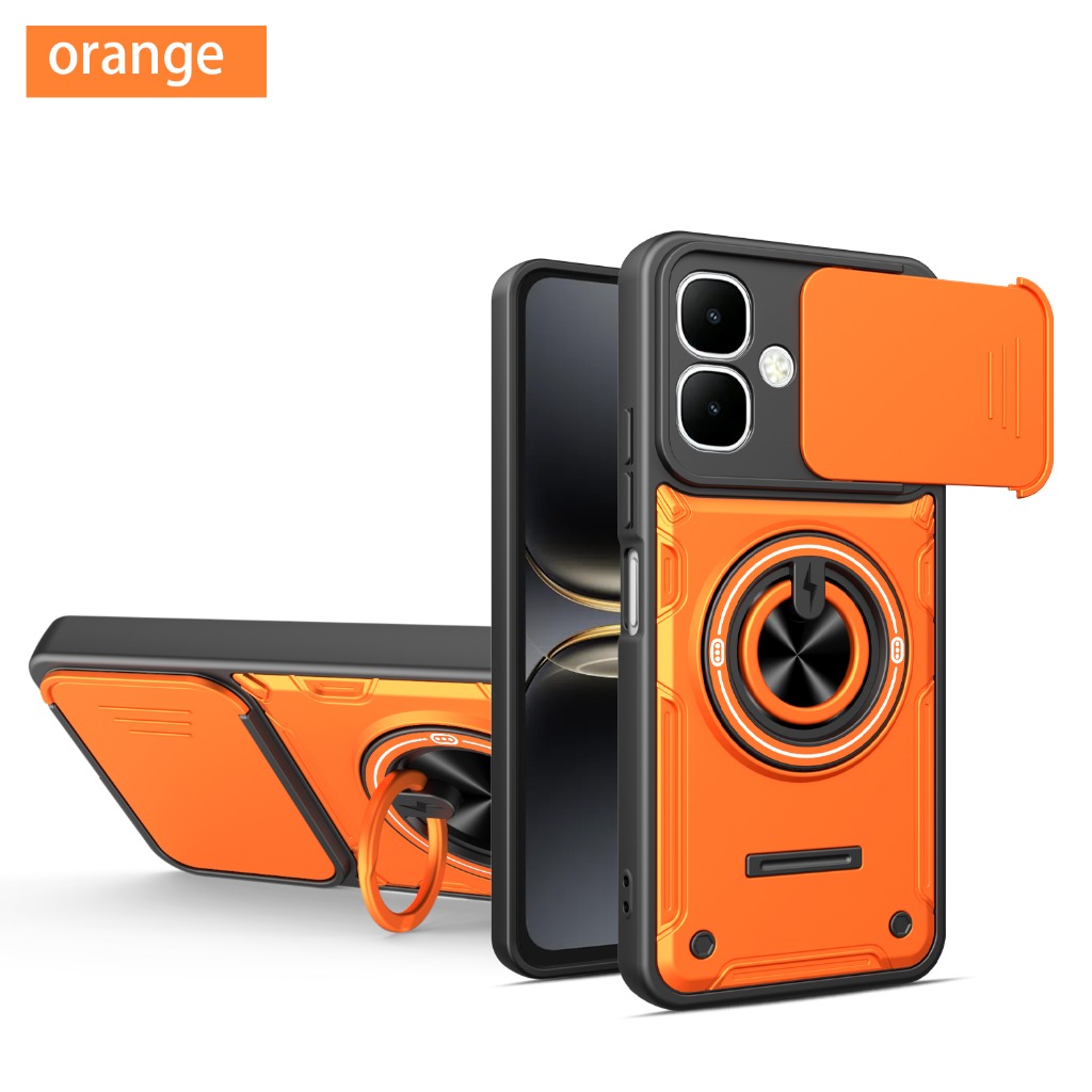 Phone Cases Heavy Duty - スライドカメラレンズプロテクター360 ° リングホルダースタンド付きスマホケース Infinix Smart 10