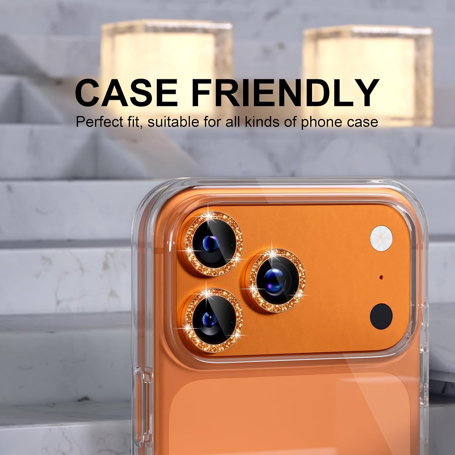 グリッターオレンジ カメラレンズプロテクターカバー iPho - Phone Cases Orange のレビューと価格