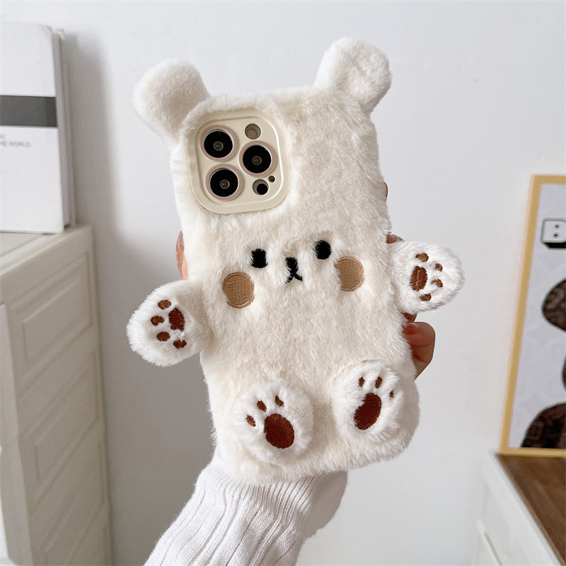 韓国の3D漫画風クマのふわふわぬいぐるみカップル携帯ケース  - Phone Cases Iphone 16 Pro のレビューと価格