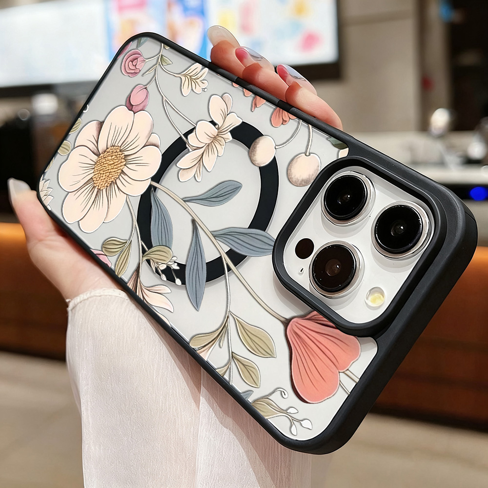 黒枠花柄耐衝撃スマホケース iPhone 17 14 15  - Phone Cases Iphone 16 Pro のレビューと価格