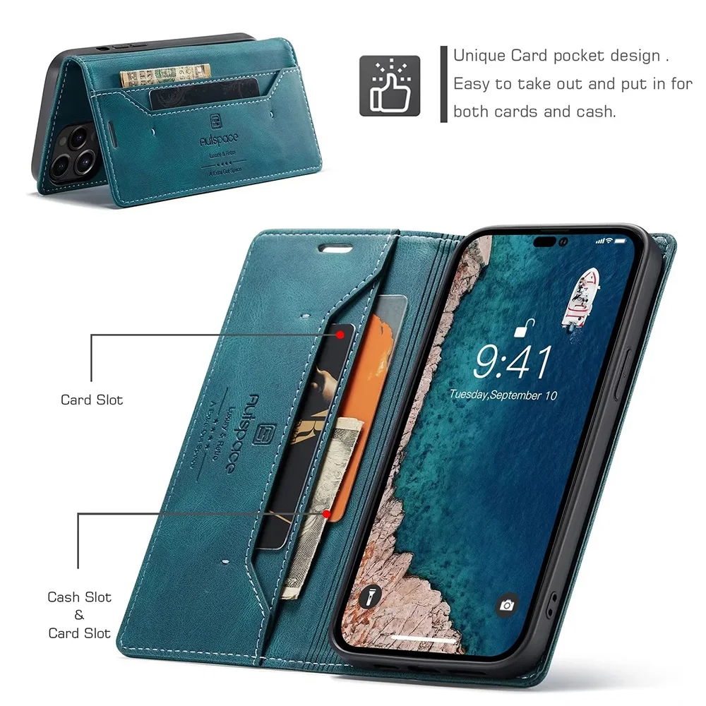 レザーケース IPhone 16 15 14 13 12 1 - Leather Folio Wallet Case のレビューと価格