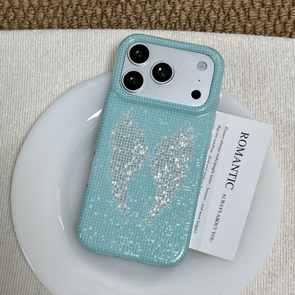 韓国風ミントカラーの英語クロスエンジェルウィングスiPhon - Phone Cases Iphone 16 Pro のレビューと価格