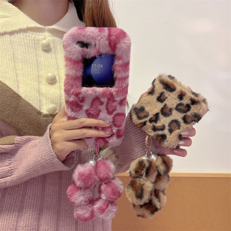 ファッションレオパード柄ふわふわプラッシュリストストラップ付 - Phone Cases For Samsung Galaxy のレビューと価格