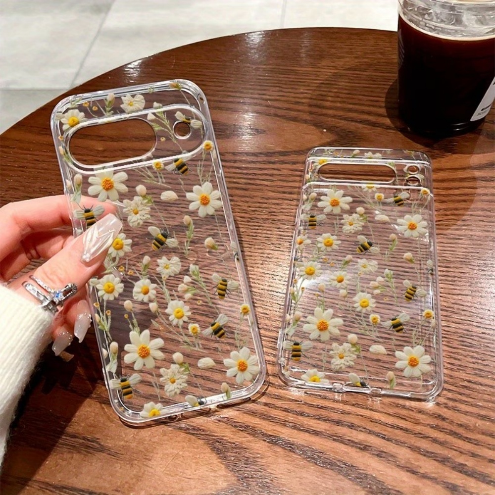 かわいいミツバチの花柄ソフトクリア電話ケース Google  - Phone Cases Google Pixel 10 のレビューと価格