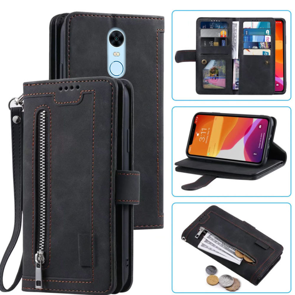 Redmi 5 plus用の9カードホルダー付きケース,ジッ - Leather Folio Wallet Case のレビューと価格
