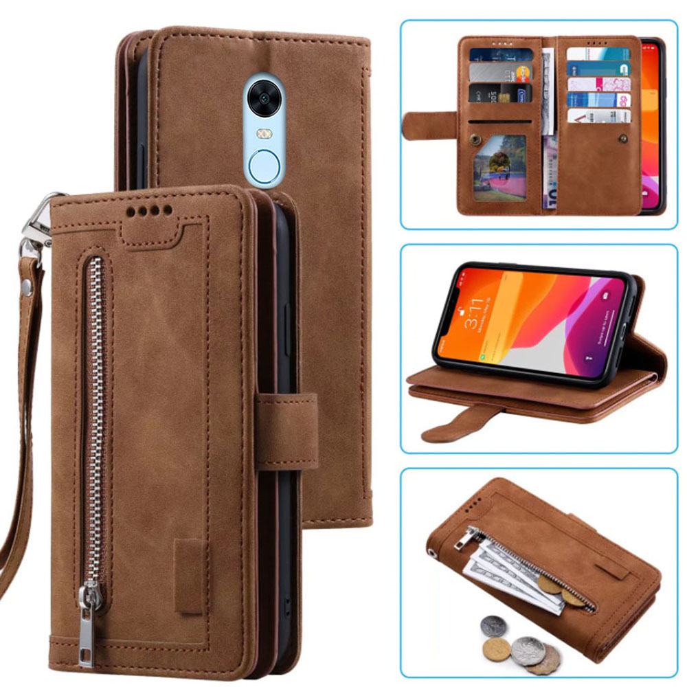 Redmi 5 plus用の9カードホルダー付きケース,ジッ - Leather Folio Wallet Case のレビューと価格